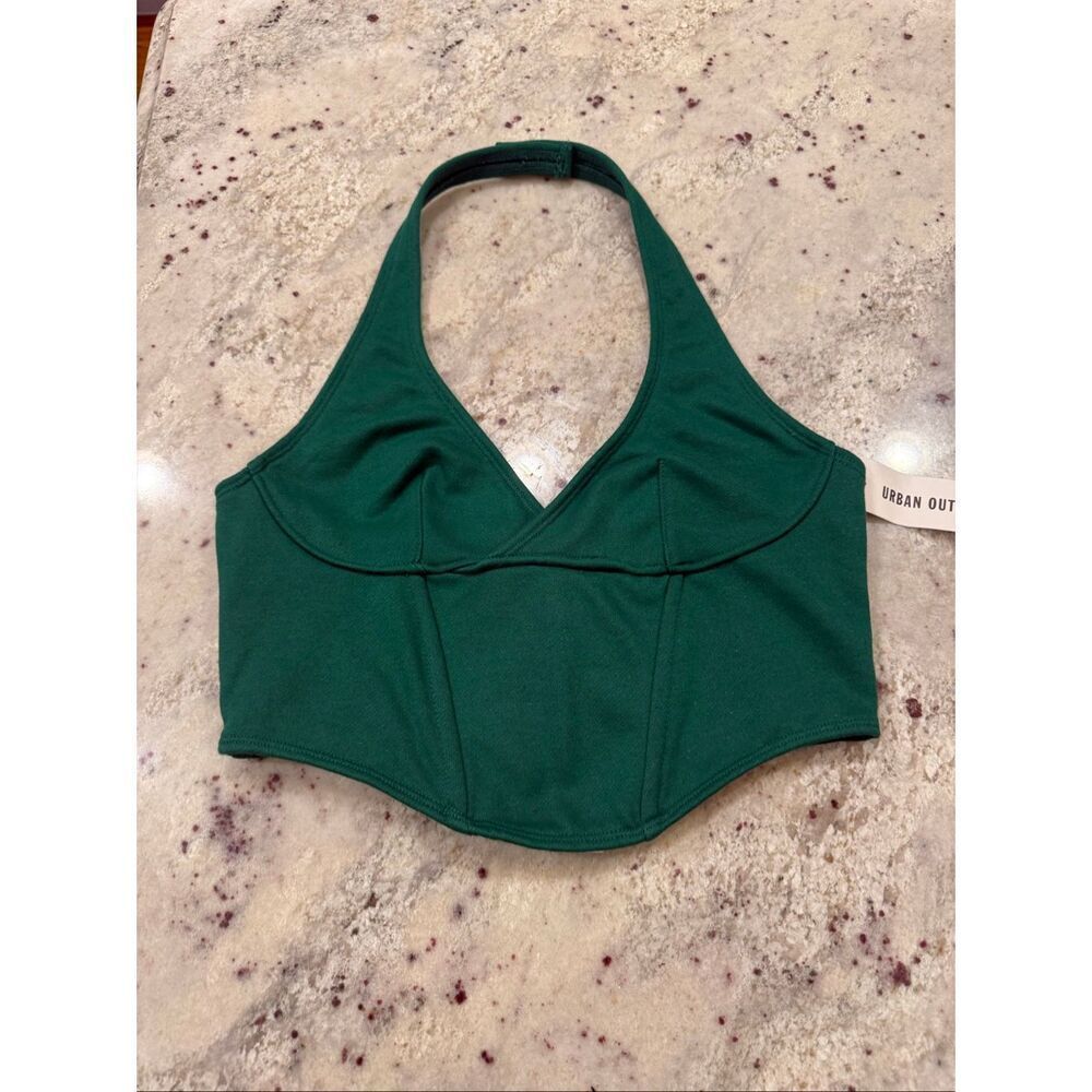 Urban Outfitters Out From Under Green Boned Cropped Halter Top sz L NWT
